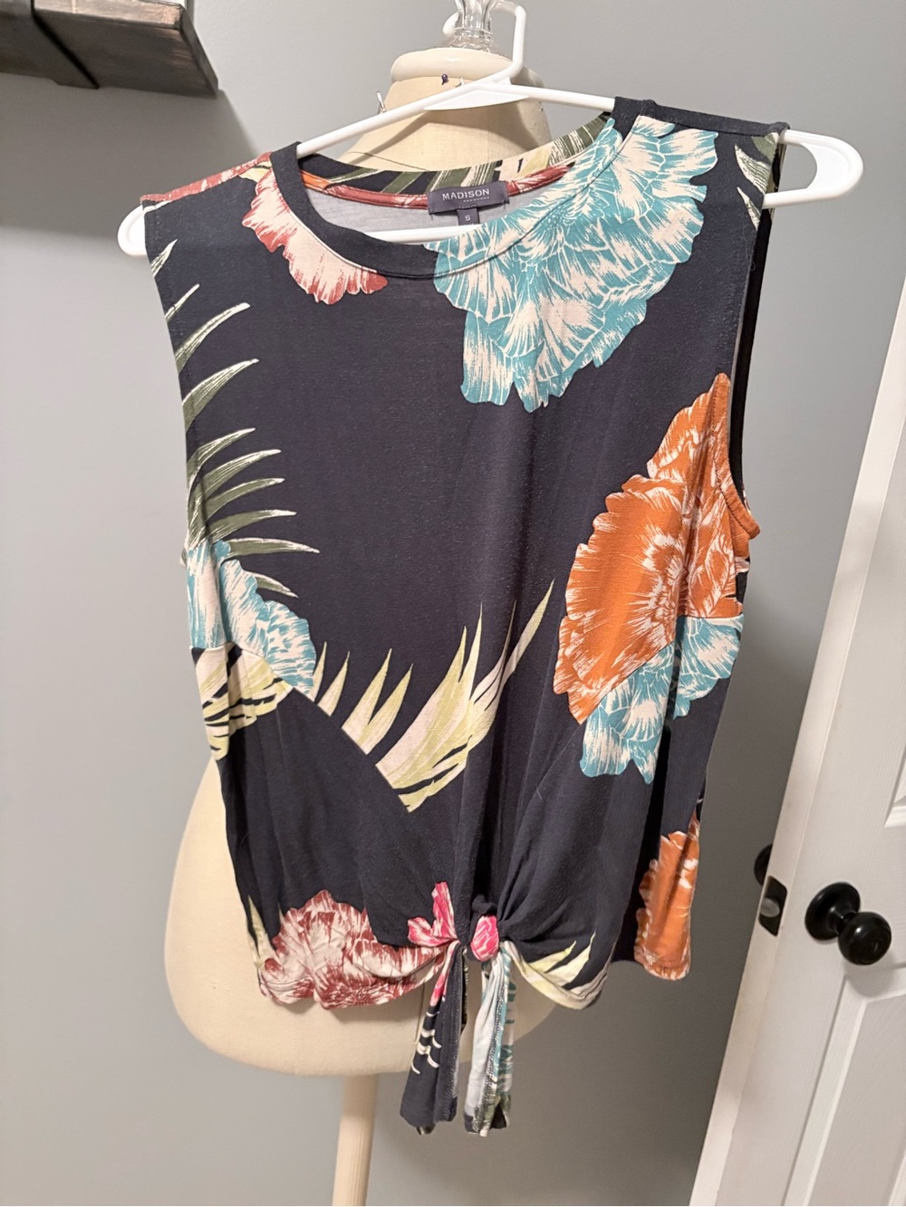 Madison Black Tank Top with Orange & Teal Floral Print